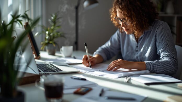 freelance worker doing project management work in home office